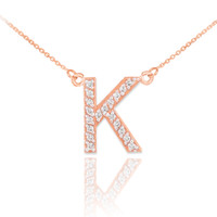 14k Rose Gold Letter "K" Diamond Initial Necklace