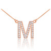 14k Rose Gold Letter "M" Diamond Initial Monogram Necklace