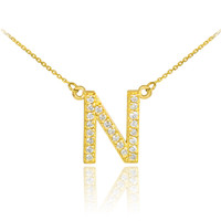 14k Gold Letter "N" Diamond Initial Monogram Necklace