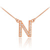 14k Rose Gold Letter "N" Diamond Initial Monogram Necklace