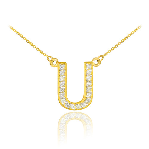 14k Gold Letter "U" Diamond Initial Necklace