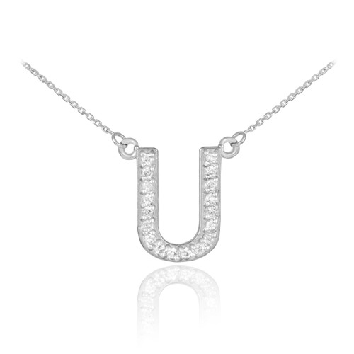 14k White Gold Letter "U" Diamond Initial Necklace