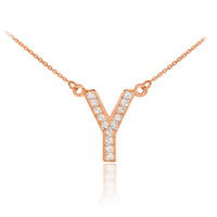 14k Rose Gold Letter "Y" Diamond Initial Necklace