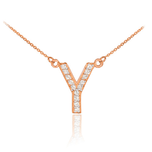 14k Rose Gold Letter "Y" Diamond Initial Necklace