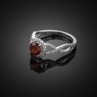White Gold Garnet Birthstone Infinity Ring with Diamonds