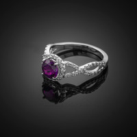 White Gold Amethyst Birthstone Infinity Ring with Diamonds