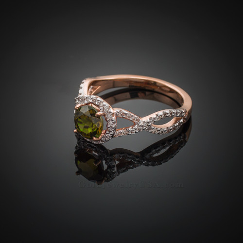 Rose Gold Peridot Birthstone Infinity Ring with Diamonds