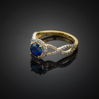 Gold Blue Sapphire Infinity Ring with Diamonds