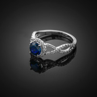White Gold Blue Sapphire Infinity Ring with Diamonds