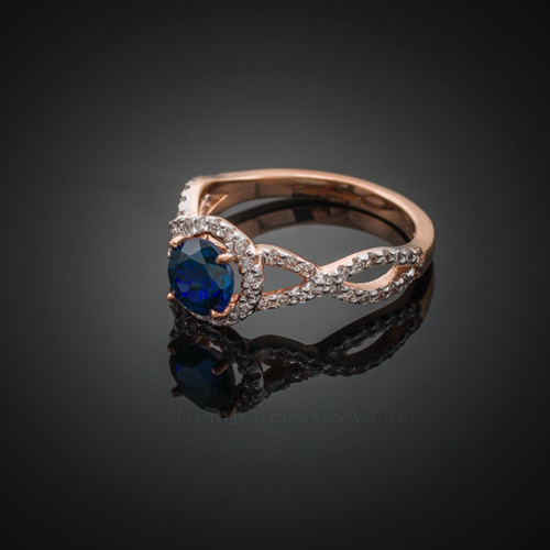 Rose Gold Blue Sapphire Infinity Ring with Diamonds