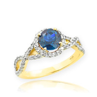 Gold Blue Topaz Birthstone Infinity Ring with Diamonds