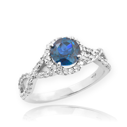 White Gold Blue Topaz Birthstone Infinity Ring with Diamonds