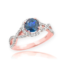 Rose Gold Blue Topaz Birthstone Infinity Ring with Diamonds