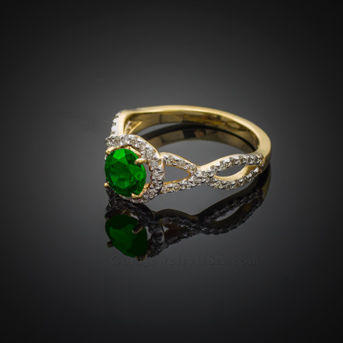 Emerald Gold Engagement Ring with Diamond Infinity Band