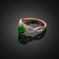 Rose Gold Emerald Diamond Infinity Engagement Ring
