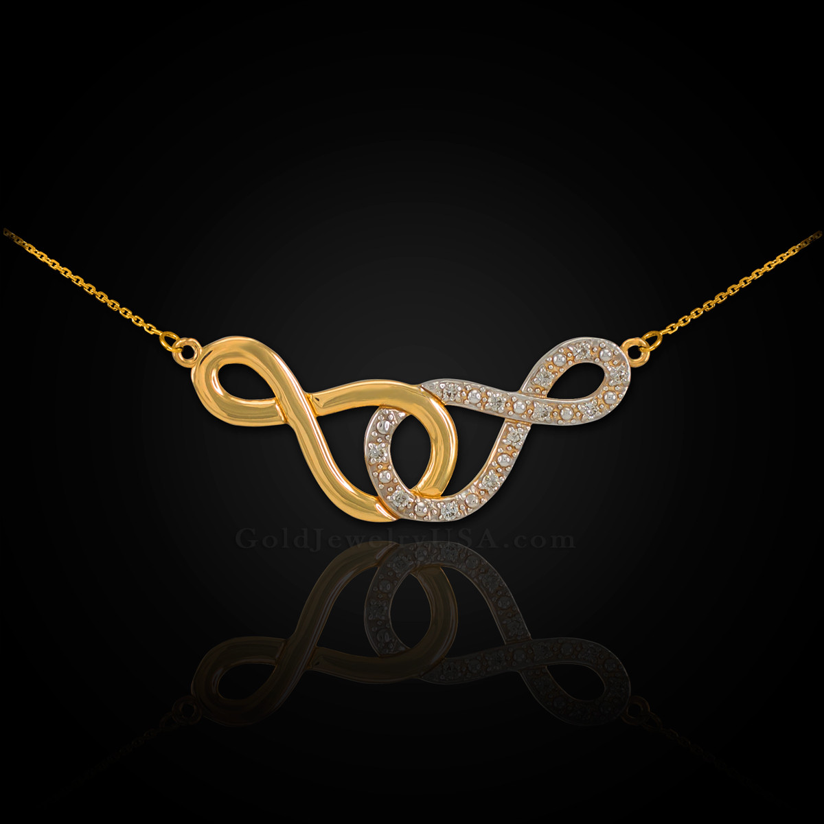 14k Gold Double Infinity Necklace with Diamonds