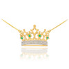14K Gold Royal Crown Necklace with Emeralds & Diamonds