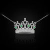 14K White Gold Royal Crown Necklace with Emeralds & Diamonds