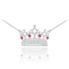 14K White Gold Royal Crown Necklace with Ruby & Diamonds
