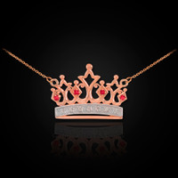 14K Rose Gold Crown Necklace with Ruby & Diamonds