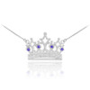 14K White Gold Royal Crown Necklace with Blue Sapphires & Diamonds