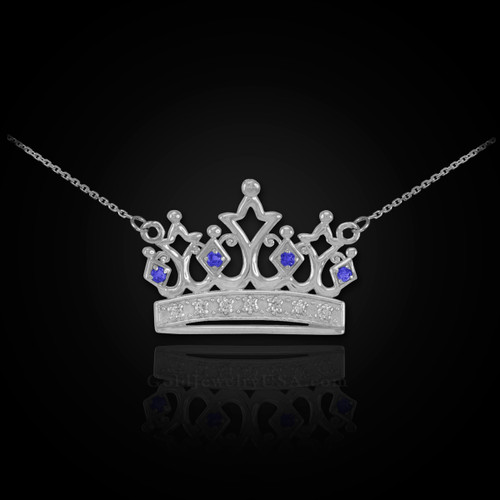 White Gold Crown Necklace with Blue Sapphires & Diamonds