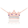 14K Rose Gold Royal Crown Necklace with Blue Sapphires & Diamonds