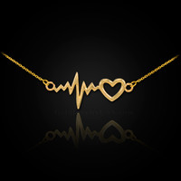 14K Gold Heartbeat Pulse & Heart Necklace
