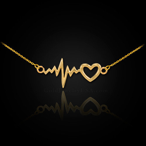 14K Gold Heartbeat Pulse & Heart Necklace