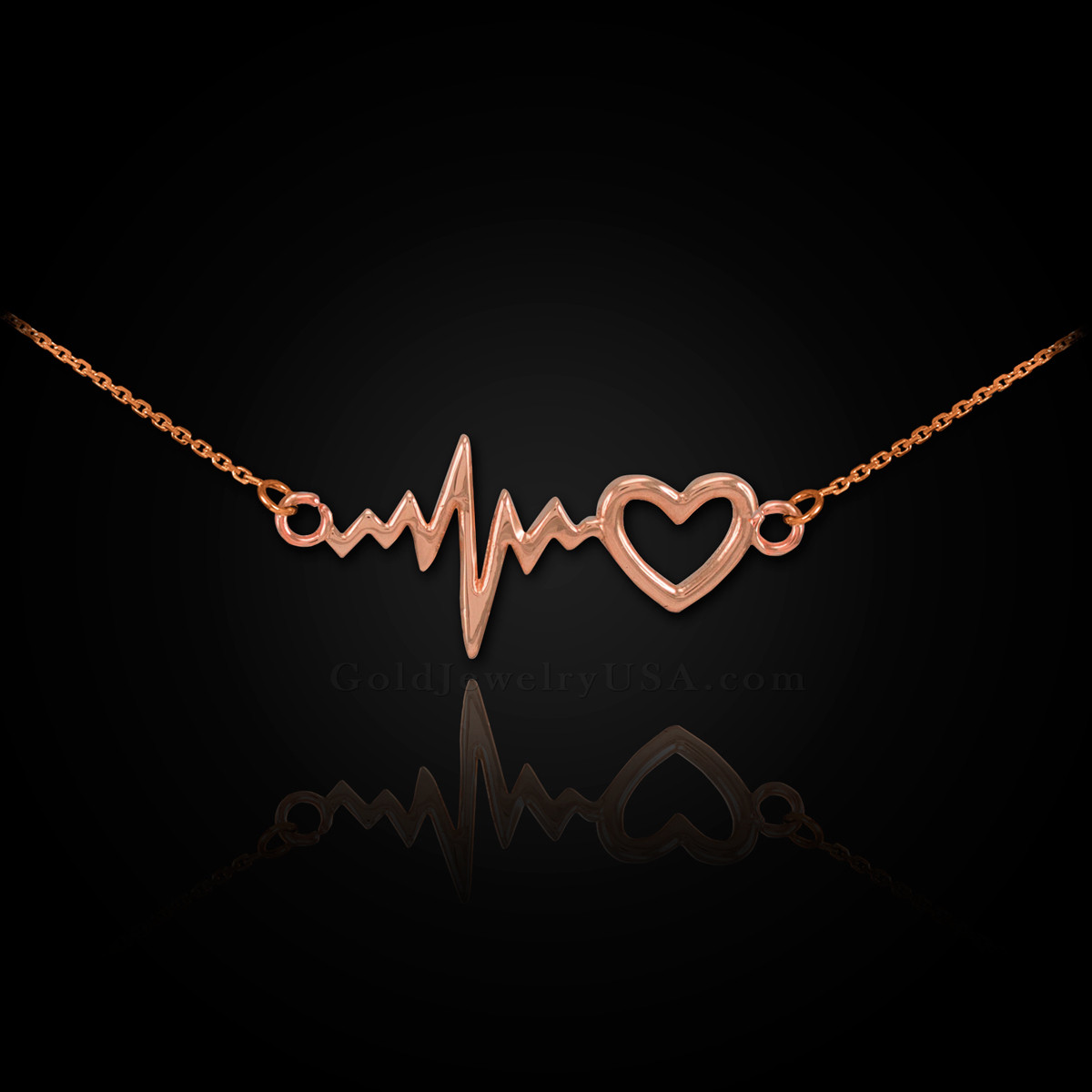 14K Rose Gold Heartbeat Pulse \u0026 Heart 