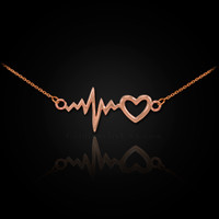 Rose Gold Heartbeat Pulse & Heart Necklace