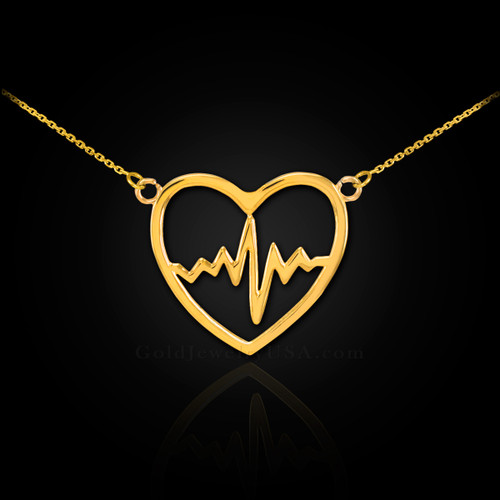 14k Gold Open Heart Beat Pulse Necklace