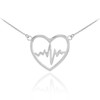 14k White Gold Open Heart Beat Pulse Necklace