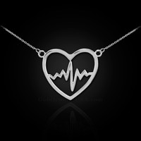 14k White Gold Heartbeat Necklace