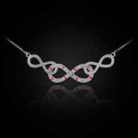 White Gold Triple Infinity Diamond Necklace with Ruby