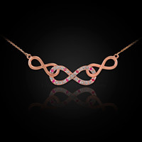 Rose Gold Triple Infinity Diamond Necklace with Ruby