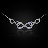 White Gold Triple Infinity Diamond Necklace with Blue Sapphire