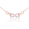 14k Rose Gold Triple Infinity Diamond Necklace with Blue Sapphire