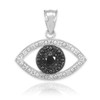 Black & Clear Diamond Evil Eye White Gold Pendant