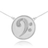 14k Solid White Gold Bass Clef Medallion Necklace