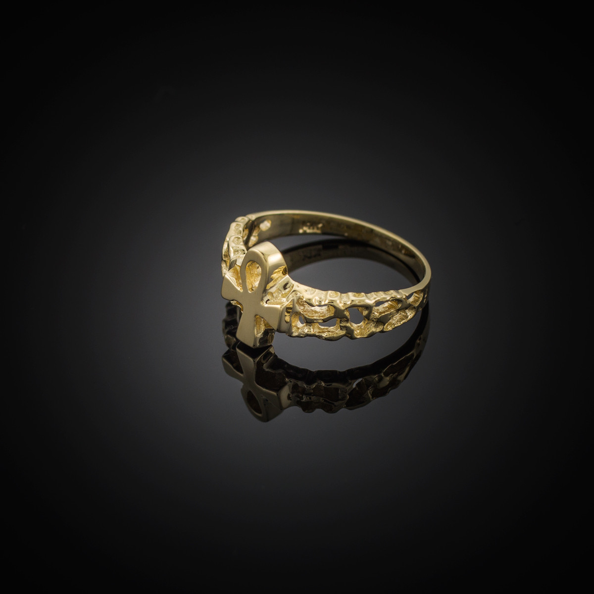 Gold Egyptian Ankh Cross Nugget Ring