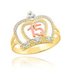 Multi-Tone Gold 15 Años Crown CZ Ring