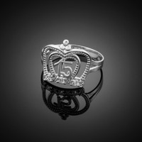 White Gold Quinceanera Crown CZ Ring