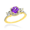 Gold Amethyst Diamond Engagement Ring