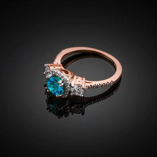 Rose Gold Aquamarine Diamond Engagement Ring