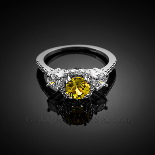 White Gold Citrine Diamond Engagement Ring