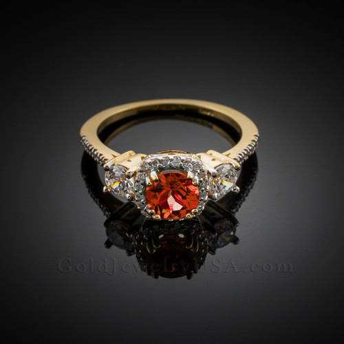 Gold Garnet Diamond Engagement Ring