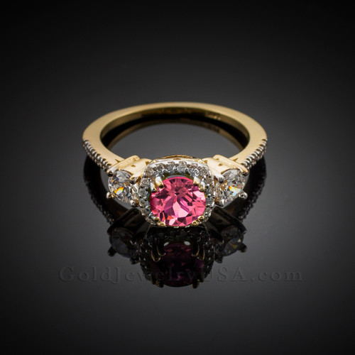 Gold Pink Zirconia Diamond Engagement Ring