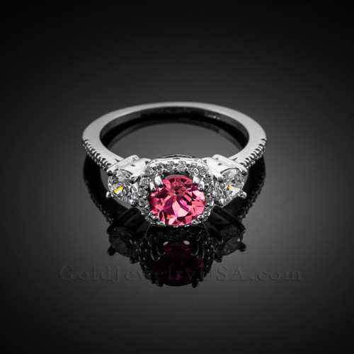 White Gold Pink Zirconia Diamond Engagement Ring