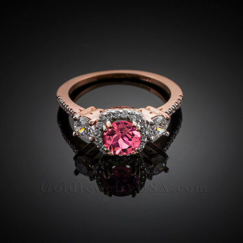 Rose Gold Pink Zirconia Diamond Engagement Ring